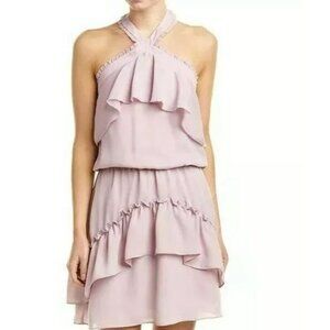 Parker Size S Dusty Blush Pink Sleeveless Ruffle Tiered Halter Mini Dress NWT
